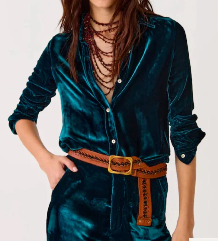 Fashionable Women's Wardrobe San Marino Silk Velvet Shirt In Teal