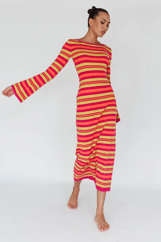 Comfort Centric Apparel Jozie Long Sleeve Maxi Dress Stripe Orange