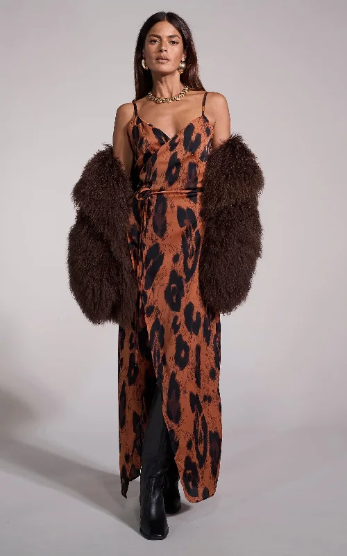 Wardrobe Essentials Mariah Wrap Dress In Chocolate Leopard