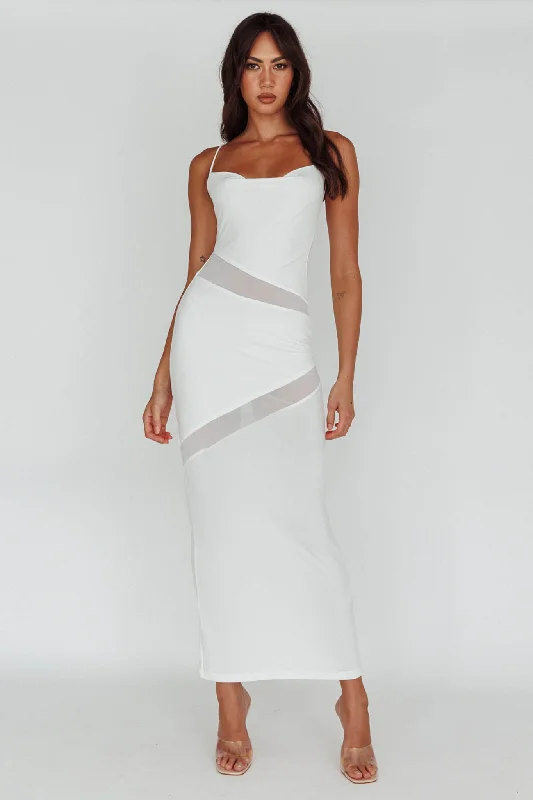 Premium Quality Garments Sun Kissed Cowl Tied Back Maxi Dress White