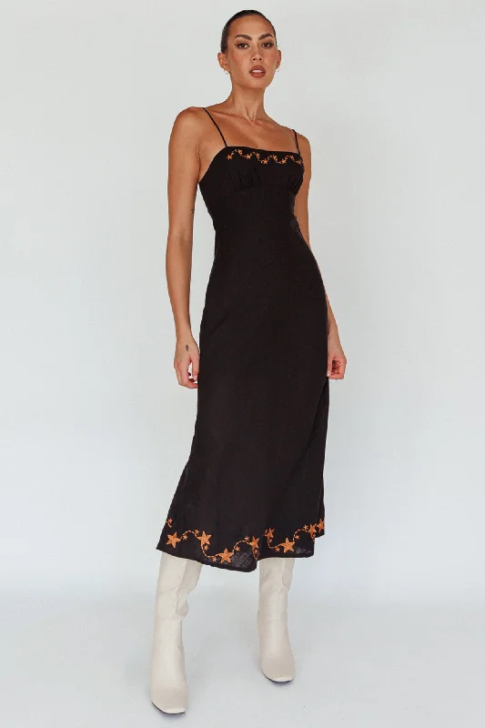 Special Occasion Wear Star Garden Embroidered Midi Dress Black