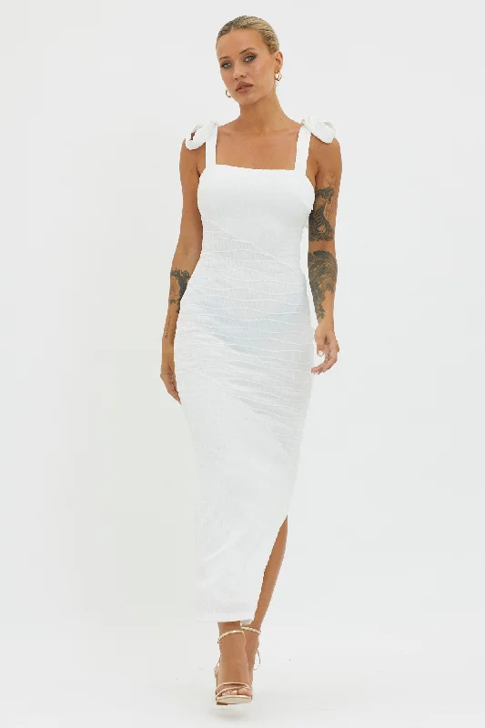 Comfort Meets Fashion Bindi Puckered Tied Strap Dress White