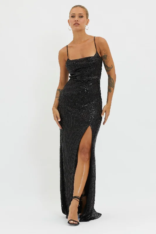 Fresh Styles, Fresh Deals Kerene Spit Sequin Maxi Dress Black