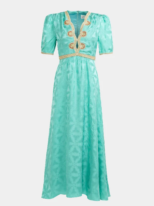 Limited Time Deal Tabitha Dress in Mint with Ornate Embroidery