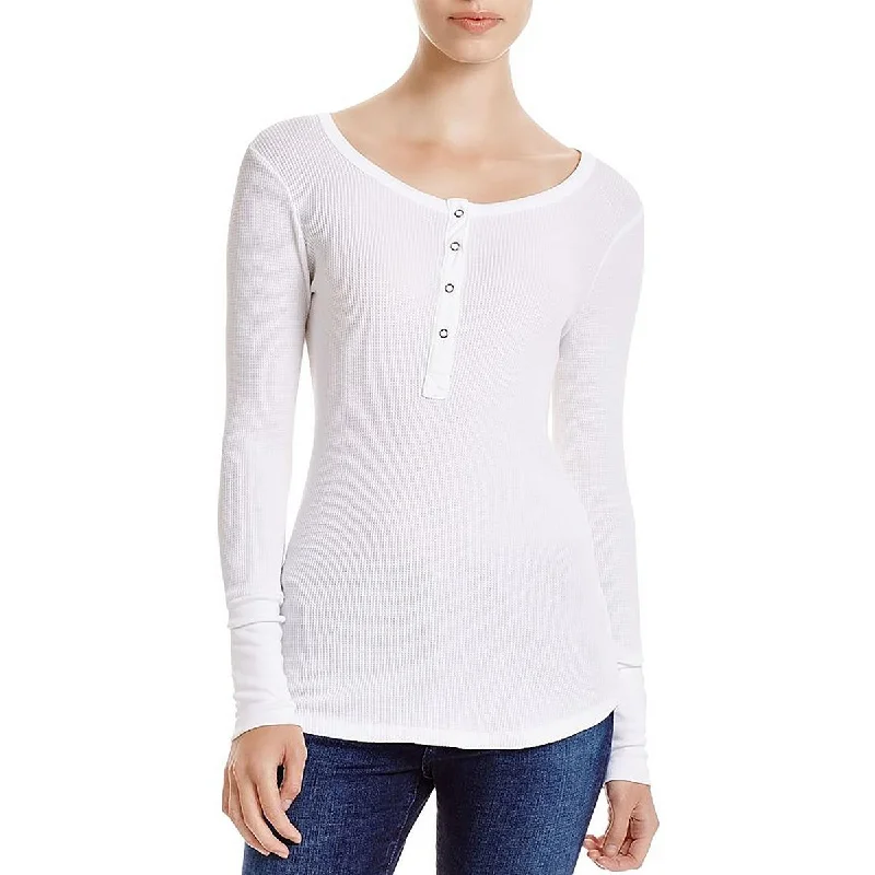 Gorgeous Glamour Collection Womens Waffle Crewneck Henley Top