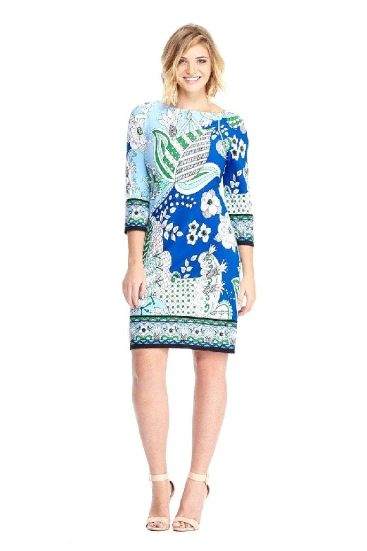 Preppy Style London Times - T2599MJC Quarter Sleeve Abstract Floral Dress