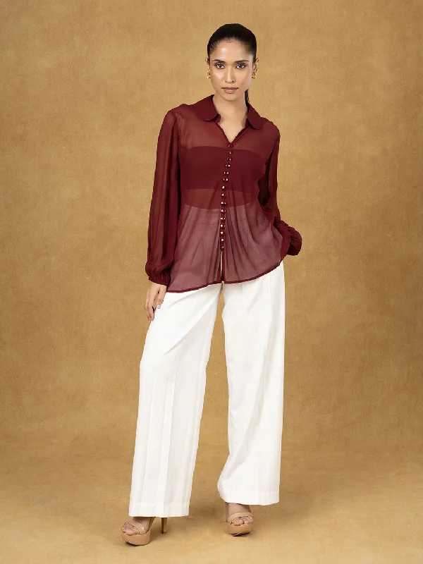 Cool Prices Maroon Solid Button Top