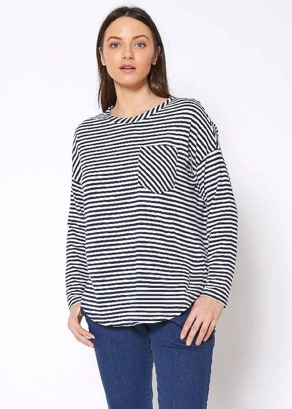 Embrace New Fashion Women's Crewneck Round Hem Stripe Top