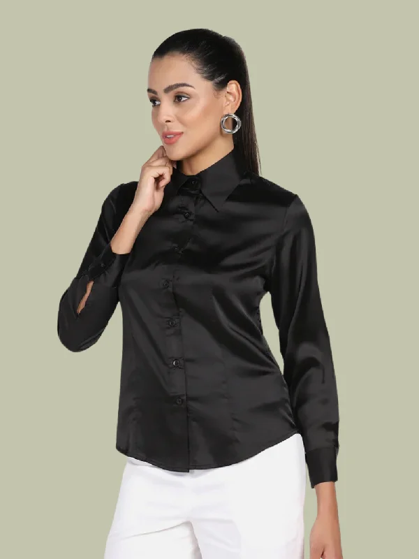 Clothes For Woman Satin Stretch Shirt - Black