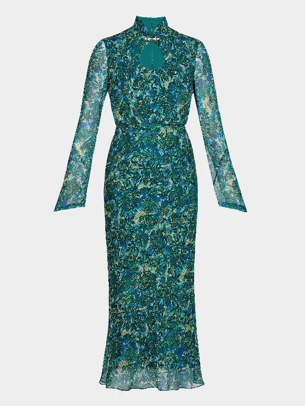 Chic Style, Always In Vogue Domino B Dress in Python Flower Emerald