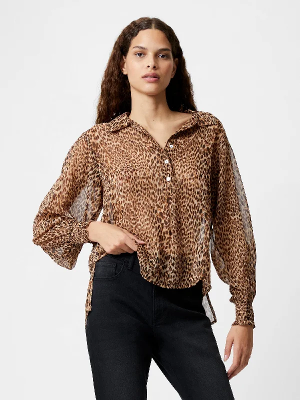 End Of Season Clearance Leopard Print Georgette Long Sleeve Top