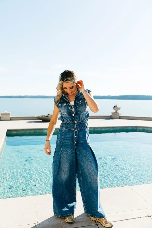 Trendy Urban Attire Double Denim Jumpsuit - Lt. Wash