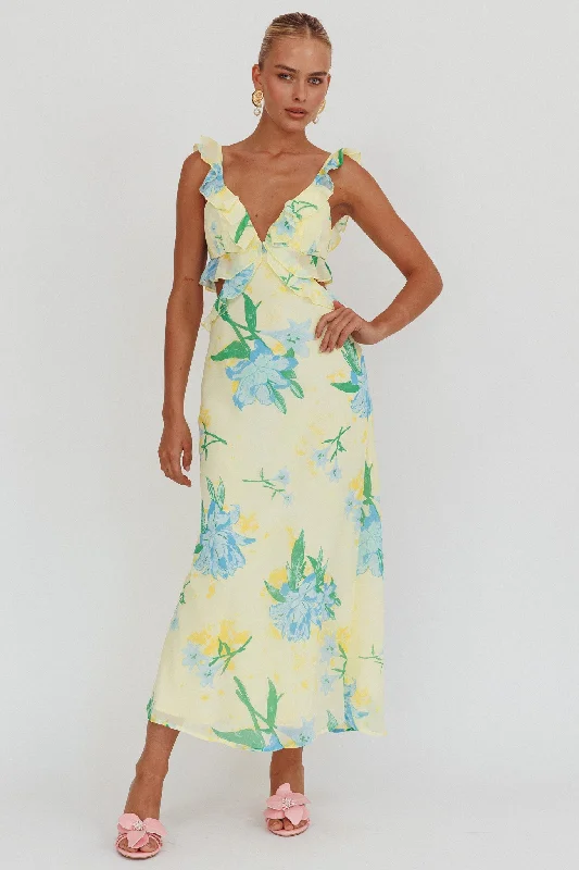 Must-Have Styles Second Chances Ruffle Trim Maxi Dress Lily Blue