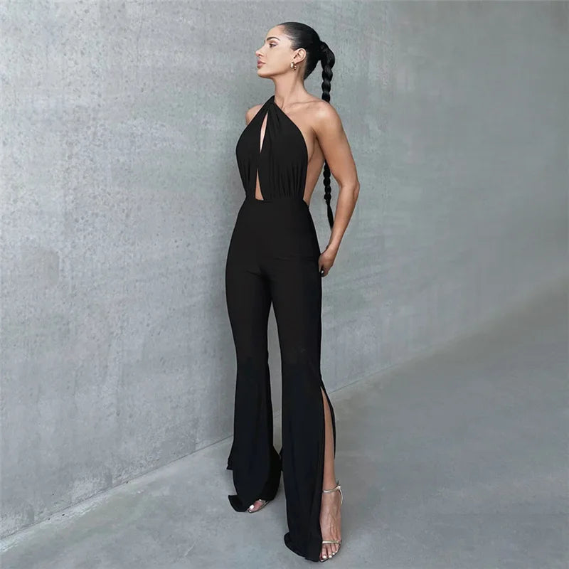 Trendy New Clothes Deep V Wrap Around Halter Jumpsuit