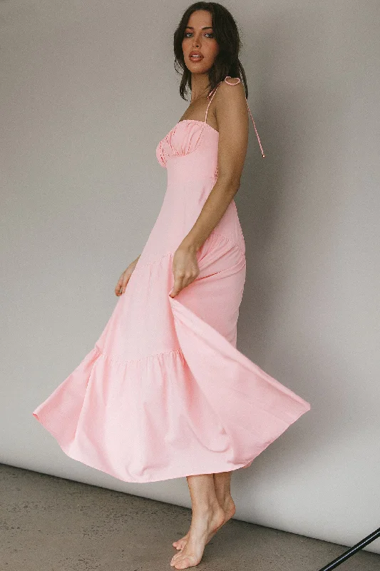 Comfort Meets Fashion New Light Tied Shoulder Maxi Dress Blush