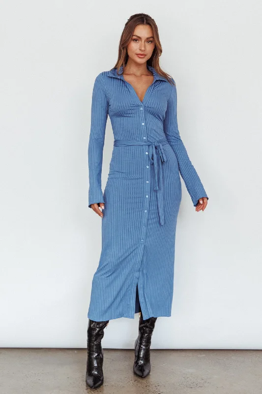 Durable Fashion Picks Eastcoast Collared Placket Midi Dress Blue