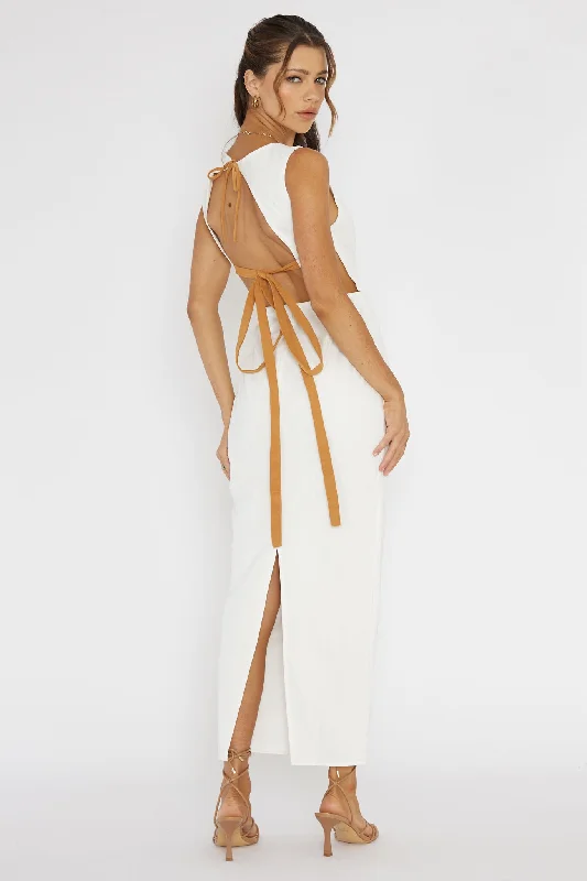 Chic Style, Always In Vogue Golden Afternoon Open Tied Back Dress White