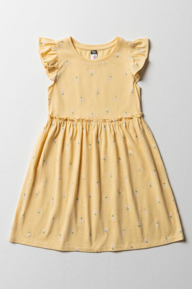 Online Boutiques Affordable Floral Flutter Sleeve Dress Yellow