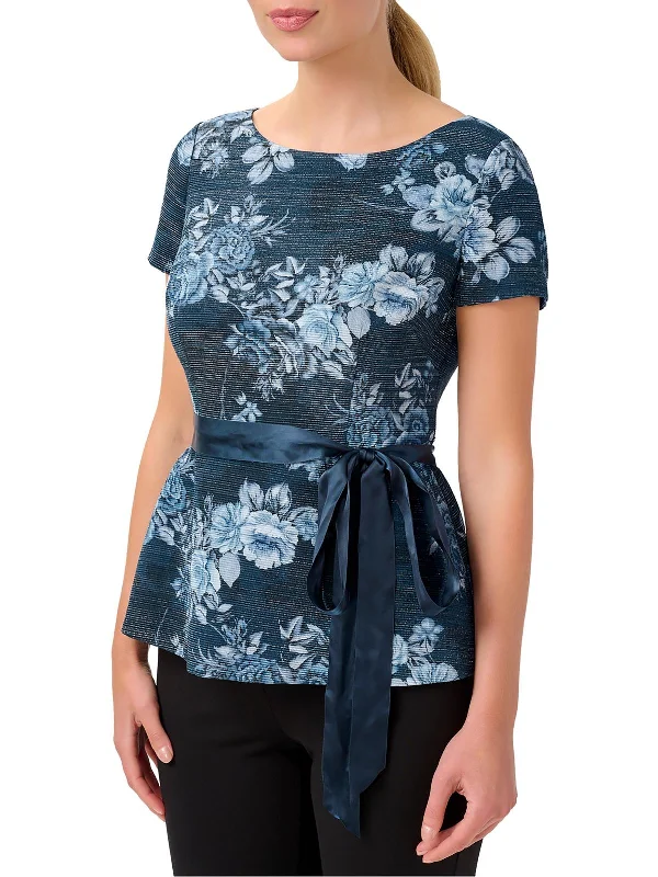 Unleash Your Trendy Side Womens Floral Ribbed Pullover Top