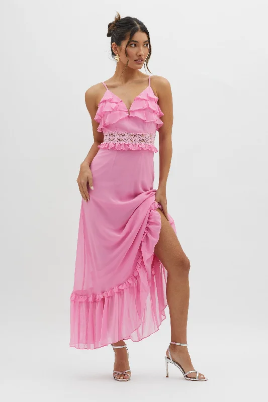 Fashion For Every Occasion Spirited Ruffle Bust Maxi Dress Pink