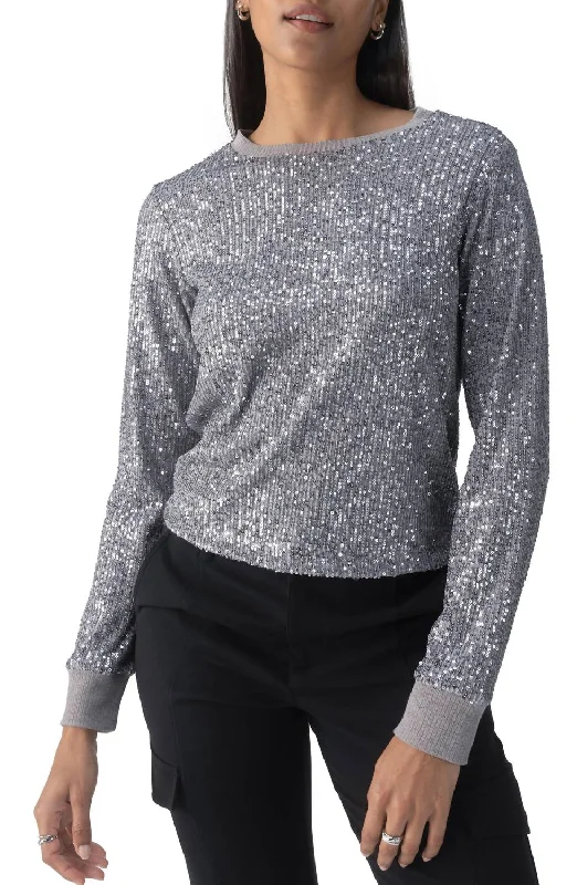 Women's Trendy Outfits Sparkle Together Top In Grey