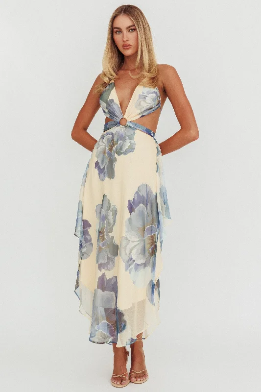 Stylish Basics Samia Cut-Out Halterneck Maxi Dress Beige/Blue