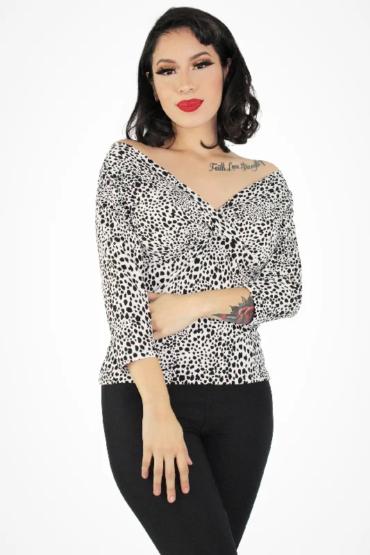 Durable Fashion Picks Dalmation Three Quarter Sleeve Overlap Top XS-3XL #D34T