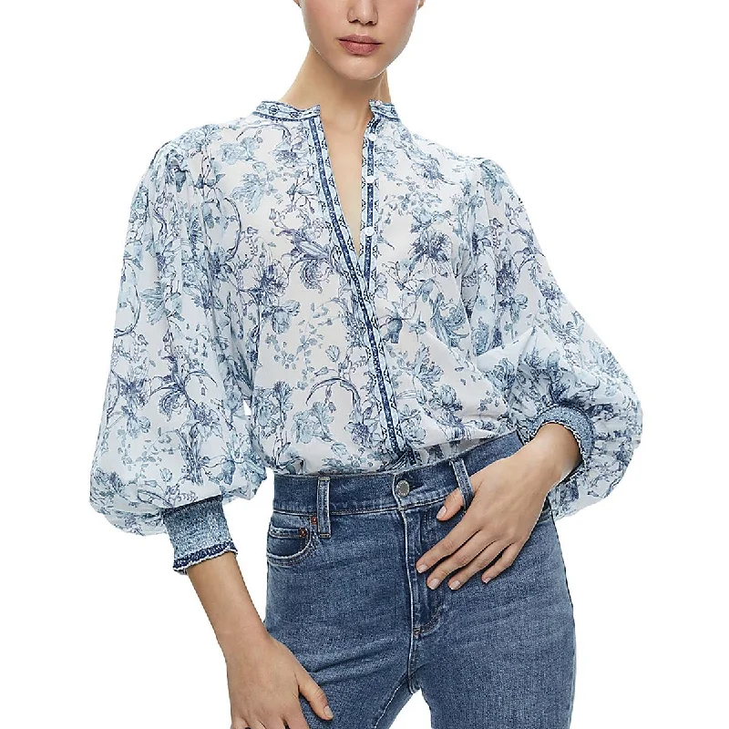 Huge Discounts This Week Womens Cotton Floral Print Button-Down Top