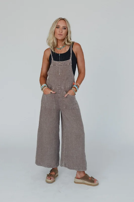 Timeless Women's Fashion Styles Molly Tie Back Overalls - Mushroom