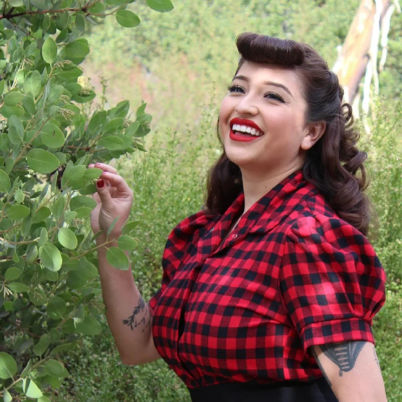 Exclusive Sale Holiday Plaid Pin Up Top - Buffalo Red