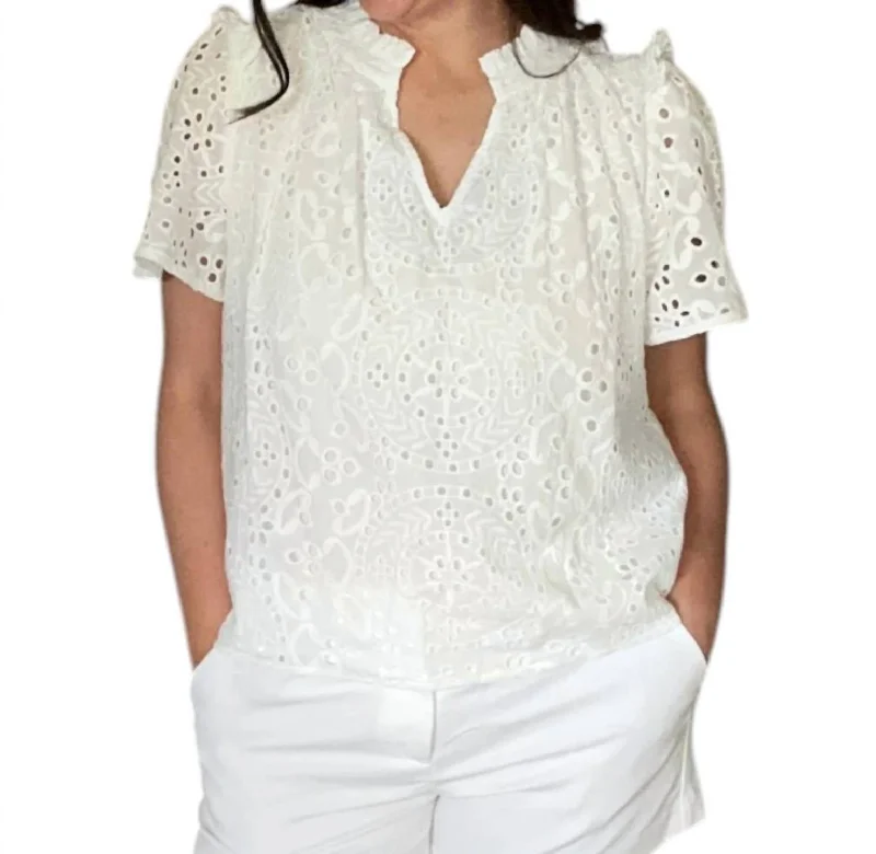 Best Online Boutiques Evelyn Eyelet Top In White