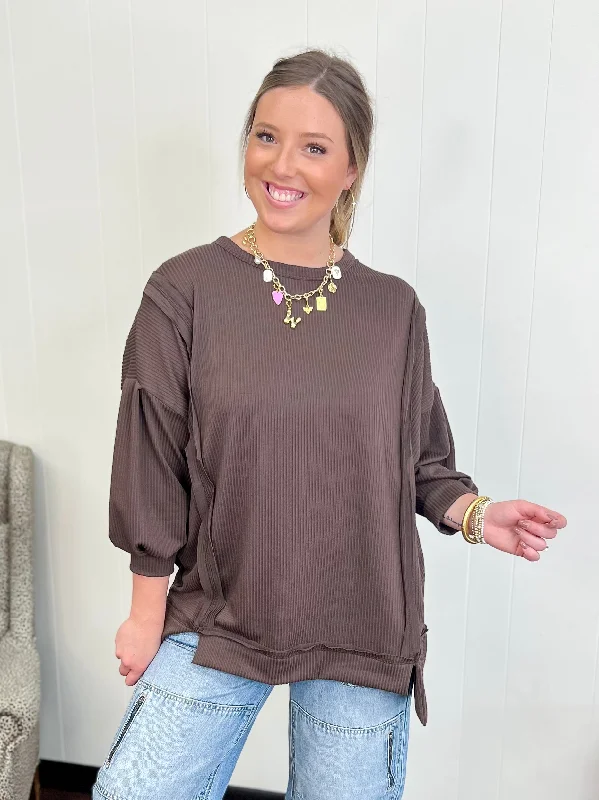 Seasonal Clearance Over-Sized Brown Tunic Top-Brown