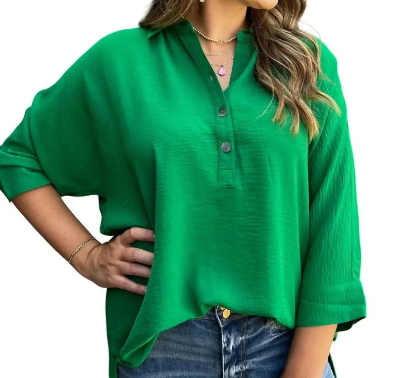 Cheap Women's Clothing Online Basic Button Tunic In Green