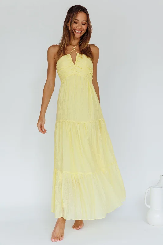 Preppy Style Asiah Halterneck Maxi Dress Lemon