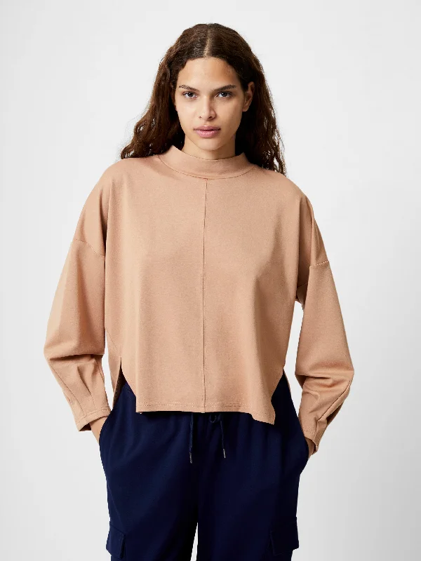 Stylish Looks Turtleneck Cut Long Sleeve Top