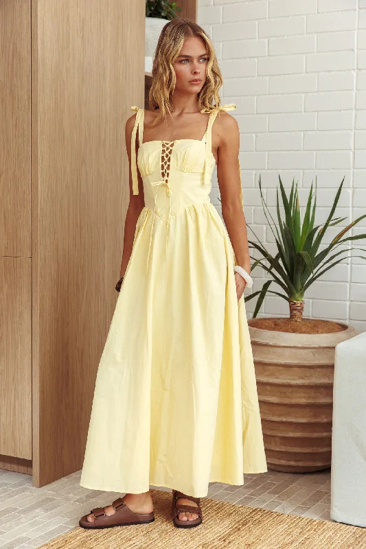 Everyday Fashion Kiahna Lace-Up Bodice Maxi Dress Butter