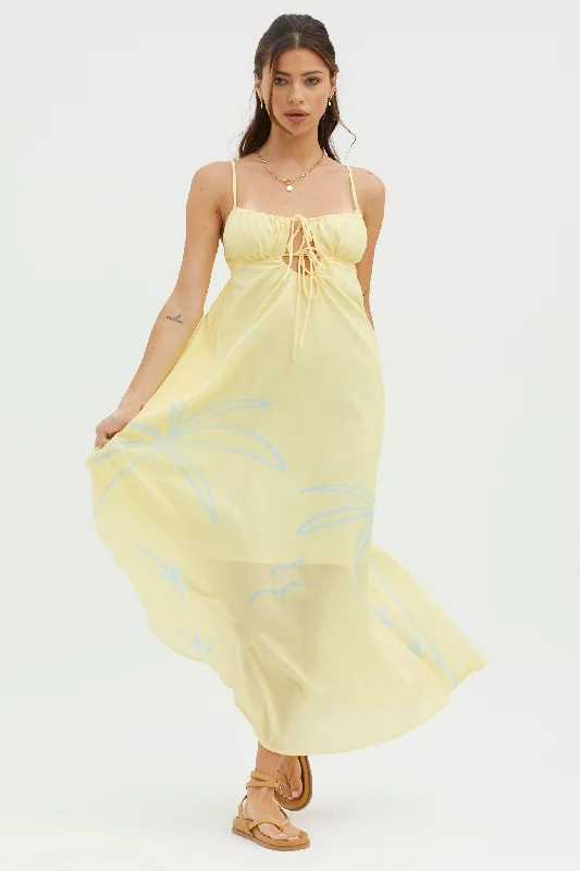 Stylish Looks Yuki Tied Bust Midi Dress Yellow