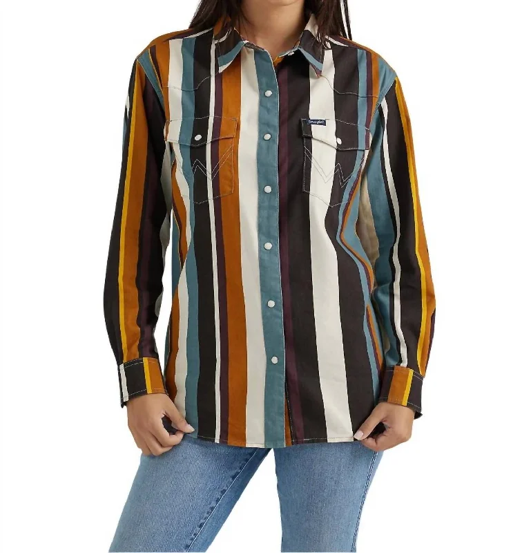 Wardrobe Essentials Brushpopper Stripe Cowboy Snap Shirt In Multi Stripe