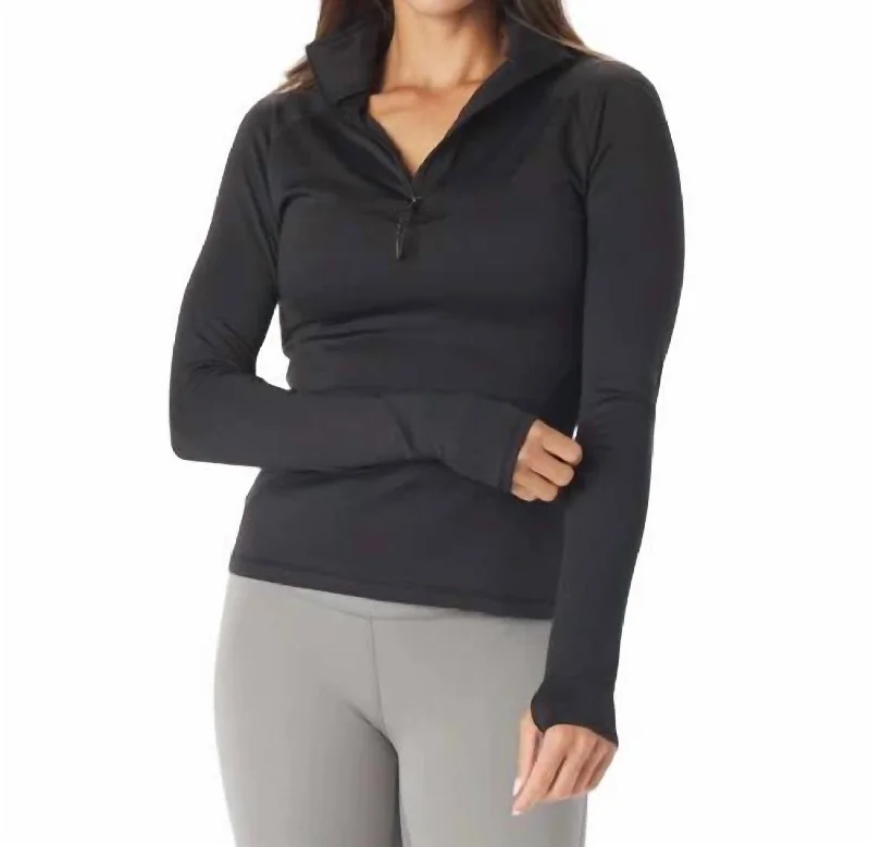 Workwear Fashion for Women Quarter Zip Top In Black