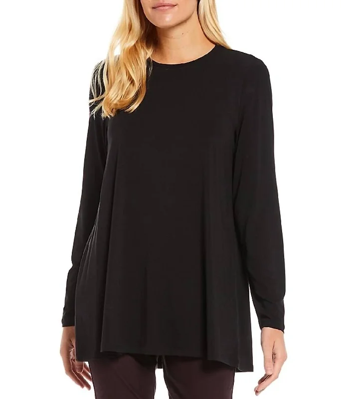 Clothes Of Woman Round Neck Tunic Top In Black