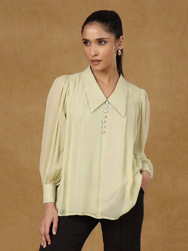 Seasonal Sale Lime Green Big Collar Top