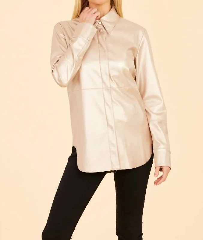 Seasonal Fashion Vegan Leather Shirt In Pale Gold