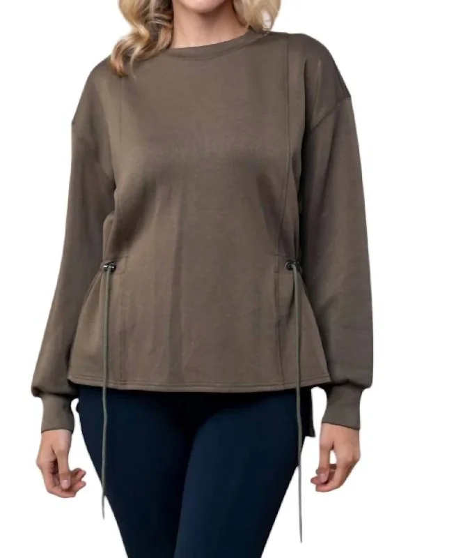 Comfortable Casual Wear Cinched Up Top In Dark Olive