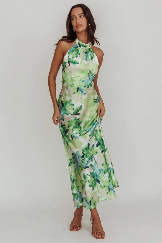 Limited Time Offer Shana Halterneck Maxi Dress Floral Green