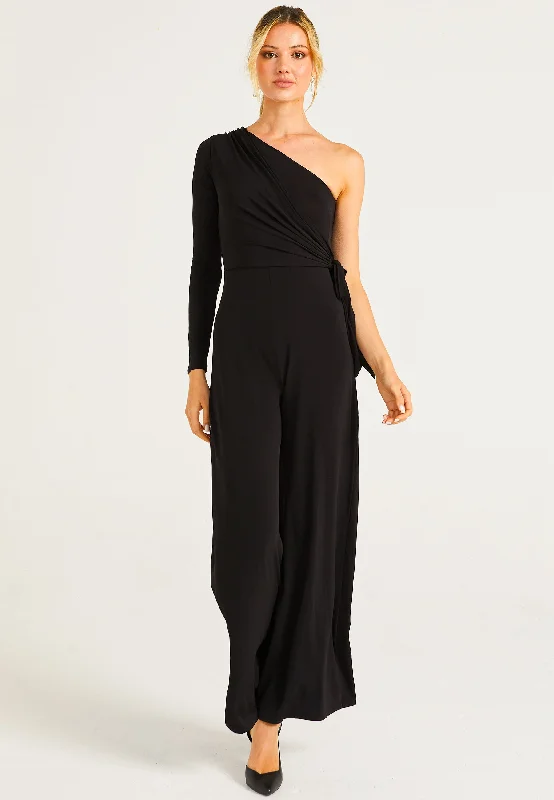 Casual and Comfortable Outfits Wide Leg Jumpsuit In One Shoulder Long Sleeve