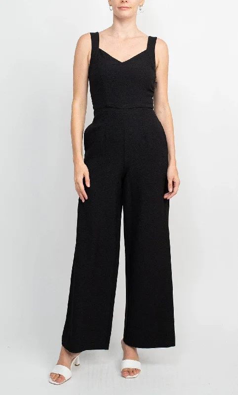 Chic Casual Wardrobe Essentials Donna Ricco DR51357 - V-Neck Sleeveless Jumpsuit