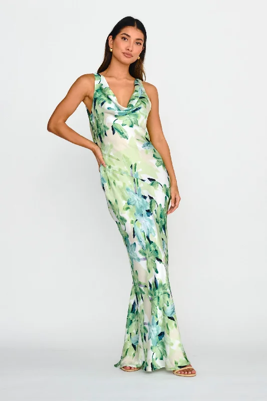 Clearance Event Cassiopeia Open Back Maxi Dress Lily Print Blue