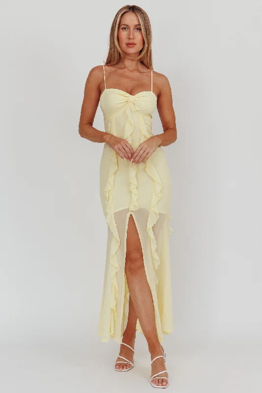 Sophisticated Fashion Frannie Vertical Ruffle Maxi Dress Lemon