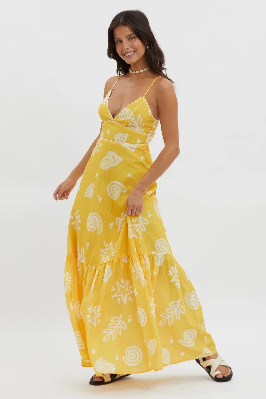 Stylish Statements Later Days Cami Strap Maxi Dress Print Yellow