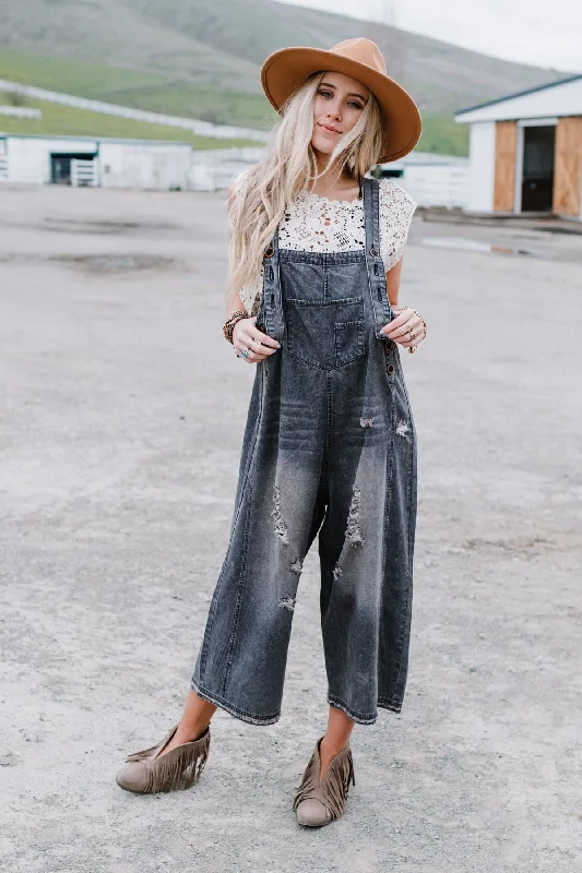 Fashionable Casual Tops High Hopes Slouchy Denim Overalls - Black